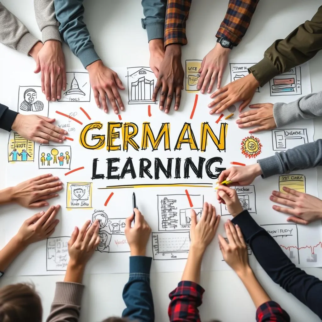 Visual representation of Layoversfru's founding idea, perhaps a lightbulb with German motifs or a diverse group planning